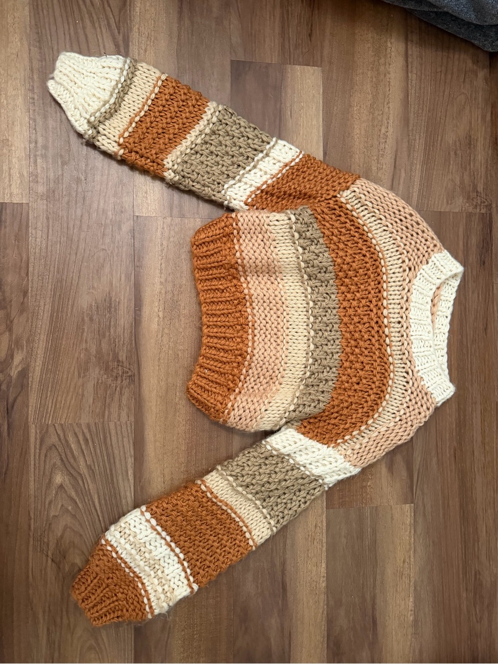Striped Chunky Knit Sweater in Rust, Cream & Tan